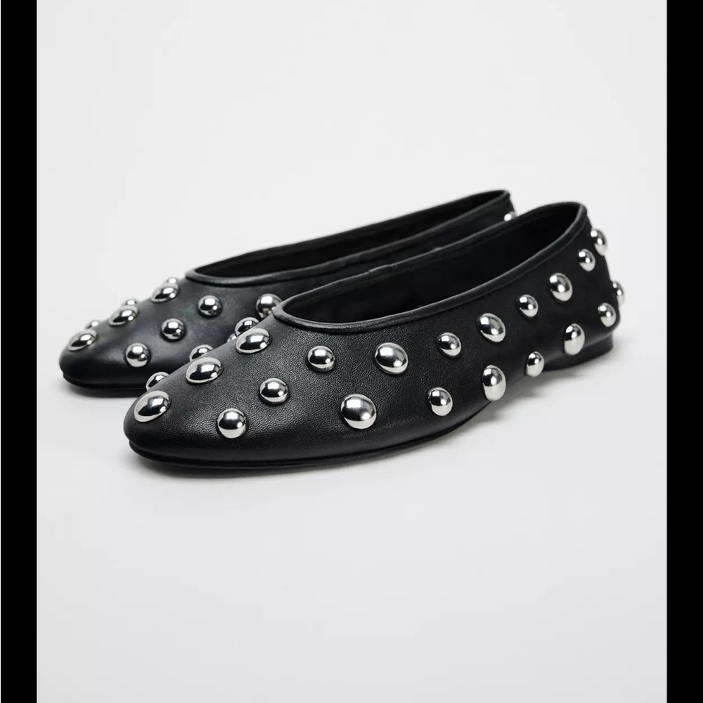 Leather Flats with Silver Studs